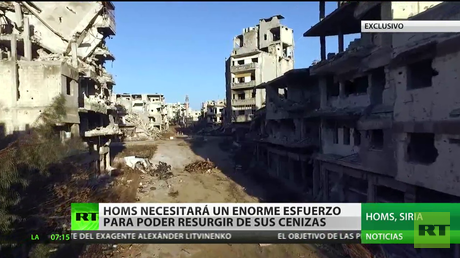 Siria: La ciudad fantasma de Homs en ruinas a vista de un dron