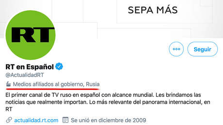 Twitter marca RT y Sputnik como medios afiliados al Gobierno ruso, pero obvia la misma mención con la BBC, NPR o VOA