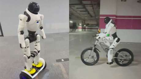 VIDEO: Innovador robot chino monta en bici y en 'segway'