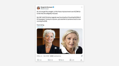 Tuit de la directora del grupo RT sobre la condena de Marine Le Pen se viraliza en X