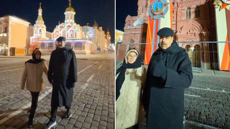 "Más nunca nazi-fascismo": Maduro da un paseo nocturno por la Plaza Roja con su esposa
