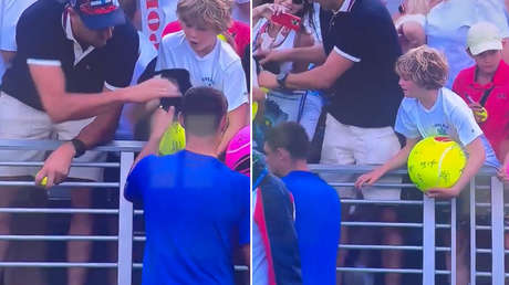 VIDEO: Tenista regala su gorra a un niño y otro hincha se la roba