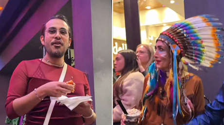VIDEO: Hombre vestido de mujer se ofende con una joven disfrazada de nativa americana