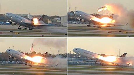 Desprendimiento del motor del avión de carga que se estrelló en EE.UU. (IMÁGENES ATERRADORAS)