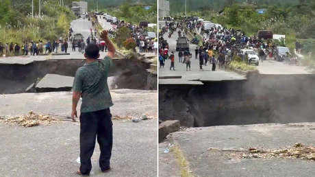 El espeluznante colapso de una carretera causa horror entre residentes locales (VIDEO)
