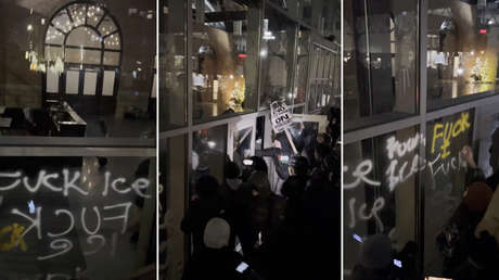 Manifestantes tratan de irrumpir en hoteles donde supuestamente se alojan agentes del ICE (VIDEOS)