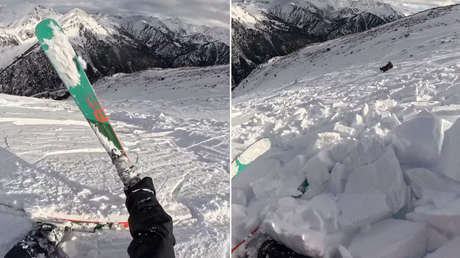 VIDEO: Esquiadora provoca accidentalmente una avalancha y es arrastrada montaña abajo