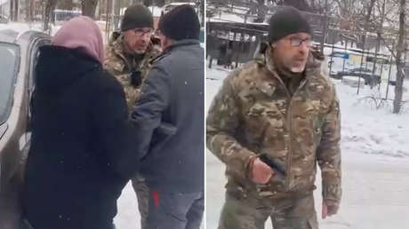 VIDEO: Reclutador dispara contra civiles en Ucrania, pero las autoridades intentan justificarlo