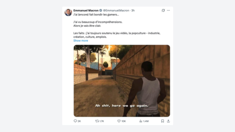 "Ah shit, here we go again": Macron sorprende al publicar el famoso meme de GTA