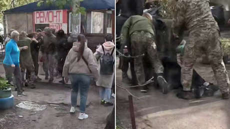 VIDEO: Mujer intenta frenar movilización forzosa en Ucrania y es 'recibida' con gas pimienta