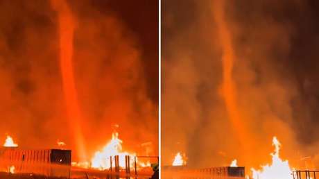 VIDEO: Colosal tornado de fuego se eleva sobre un incendio industrial