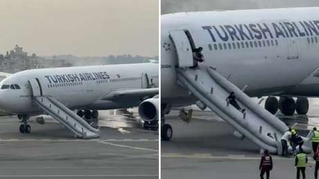 VIDEO: Pasajeros escapan por un tobogán de evacuación tras incendiarse una de las ruedas del avión