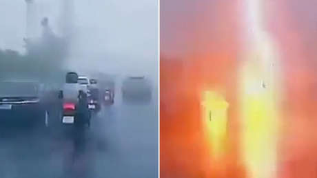 IMPACTANTE VIDEO: Un rayo alcanza a un repartidor en plena autopista