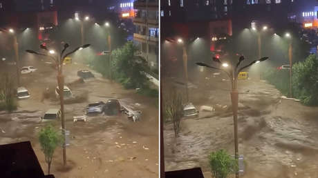 VIDEO: Coches flotan como juguetes en China tras fuertes lluvias