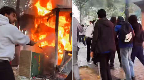 VIDEO: Trata de apagar un incendio en protestas y lo paga caro
